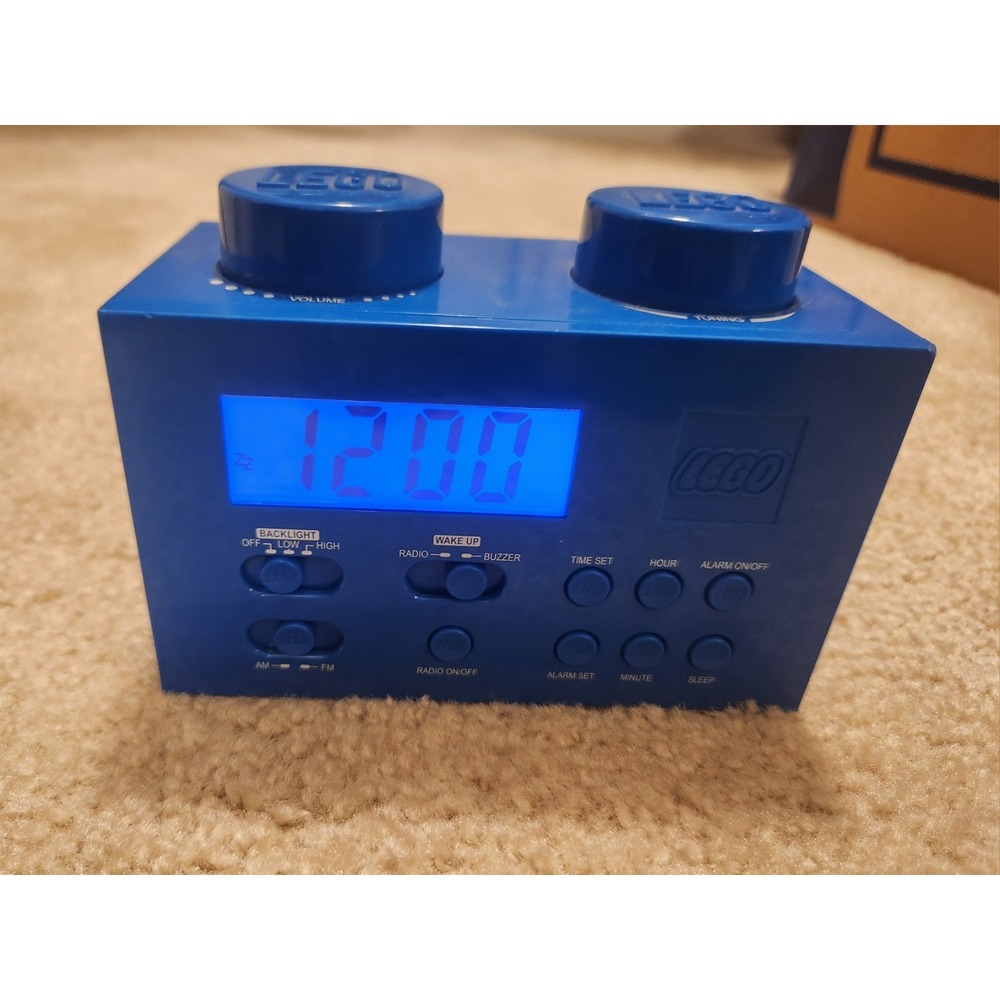 Authentic Lego Blue Brick Portable Radio Alarm Clock